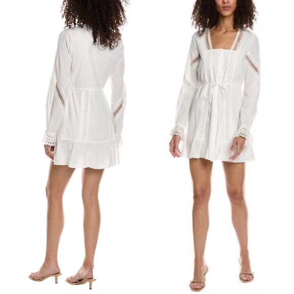 The Kooples Dresses & Skirts - The Kooples Embroidered Lace Tie Waist Dobby Square-Neck Flounce Shirtdress Sz M